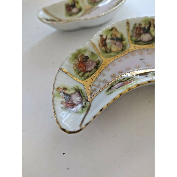 Vintage Crescent Shaped Pair of Victorian Style Side Dishes(Courting Couple) - Picture 7 of 12
